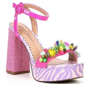 Betsey Johnson Pink and Purple Glitter Platform Sandals